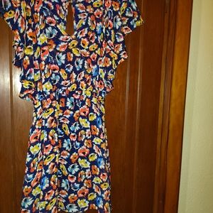 Lucca Couture Navy Floral Mini Dress with Coral and Yellow Accents